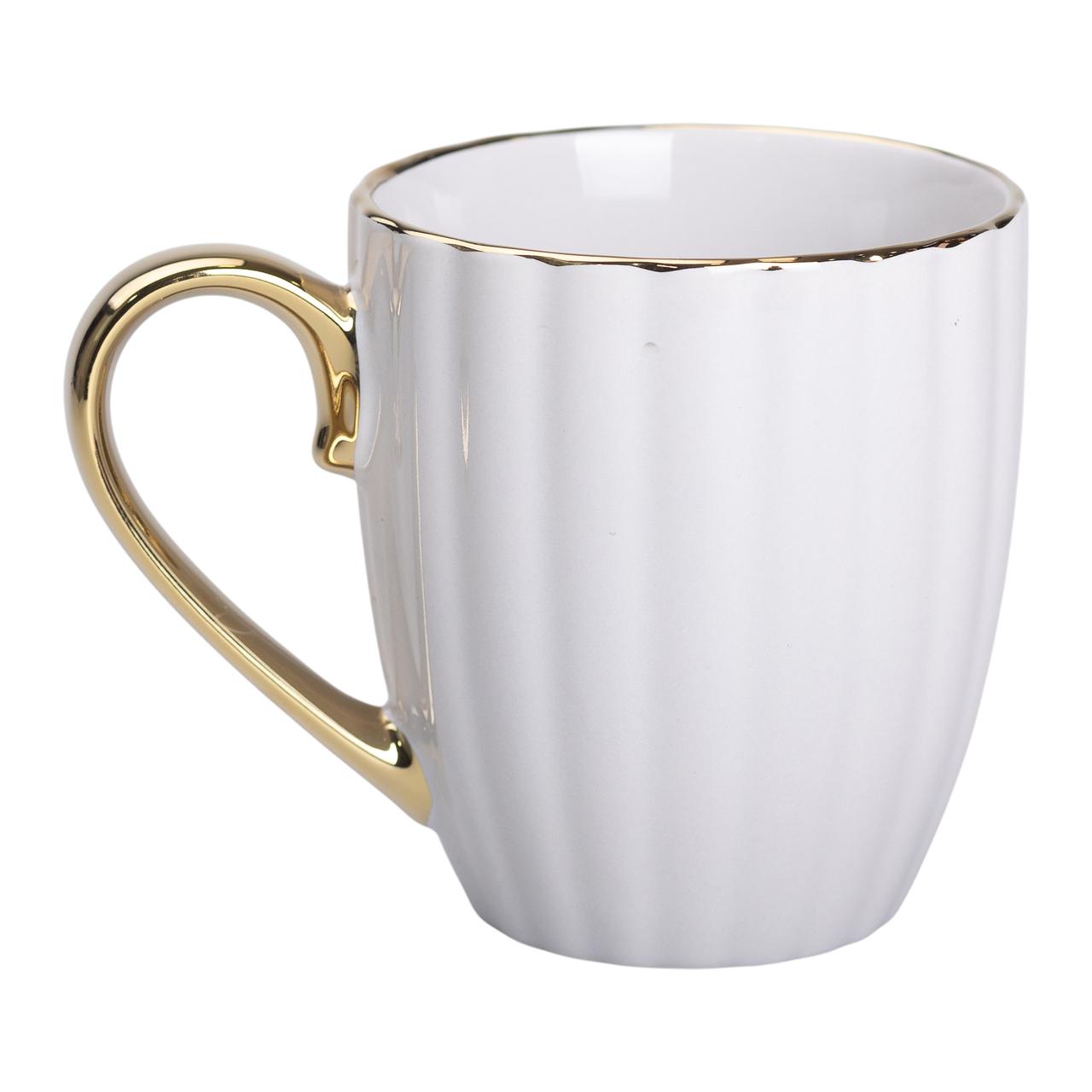 Чашка порцелянова із золотим обідком і золотою ручкою 420 (мл) кружка Сіра RX-N240629G - Зображення 1