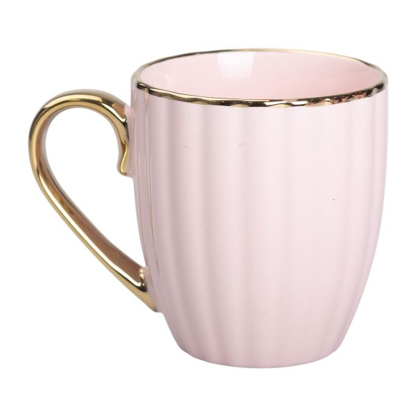 Чашка порцелянова із золотим обідком і золотою ручкою 420 (мл) Рожева RX-N240629P