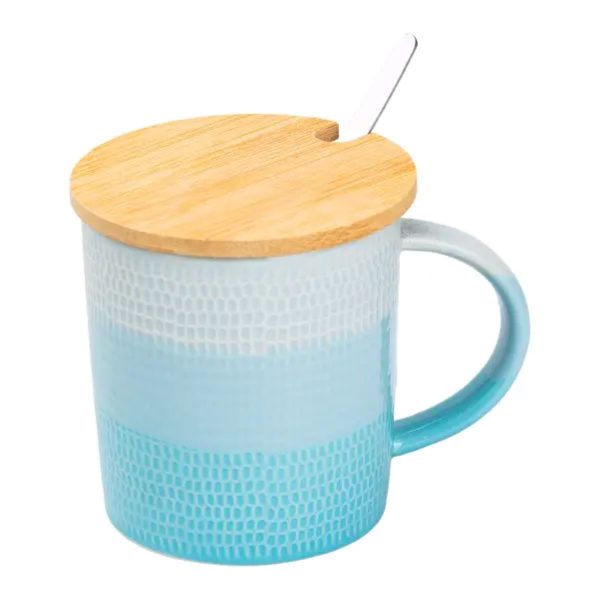 Порцелянова чашка з бамбуковою кришкою та ложкою 350 мл Блакитний HP7201LB