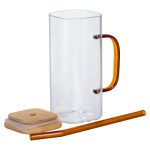 Скляна чашка 400 мл з бамбуковою кришкою і золотистою трубочкою HP-19-146GOLD - Зображення 3