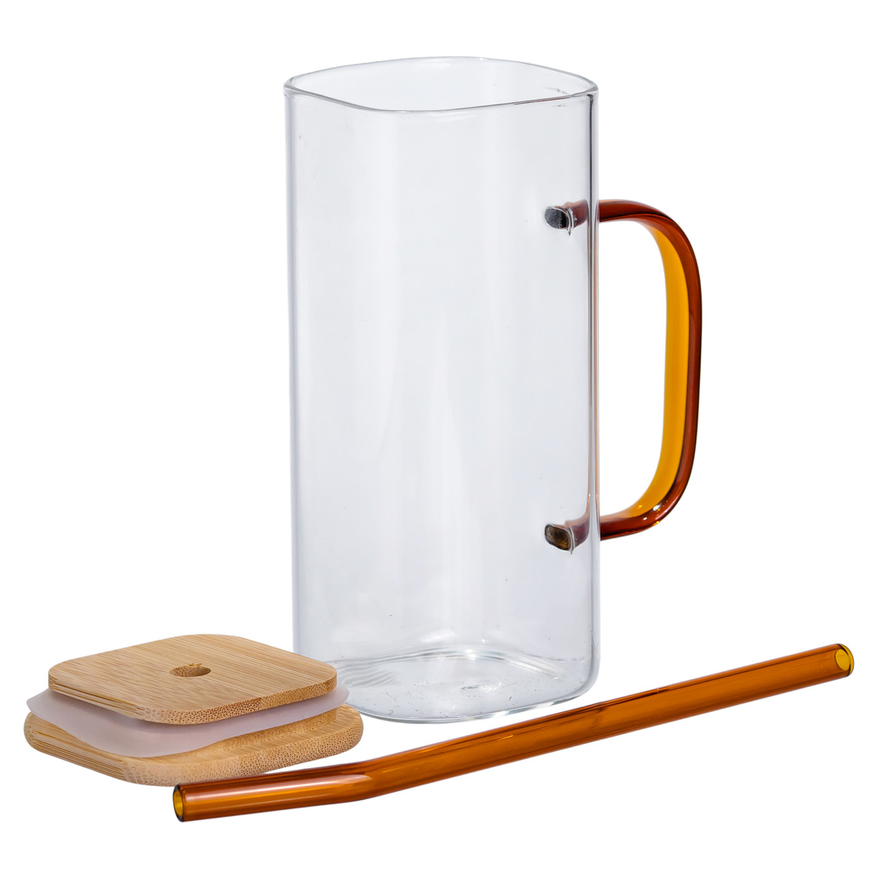 Скляна чашка 400 мл з бамбуковою кришкою і золотистою трубочкою HP-19-146GOLD - Зображення 3