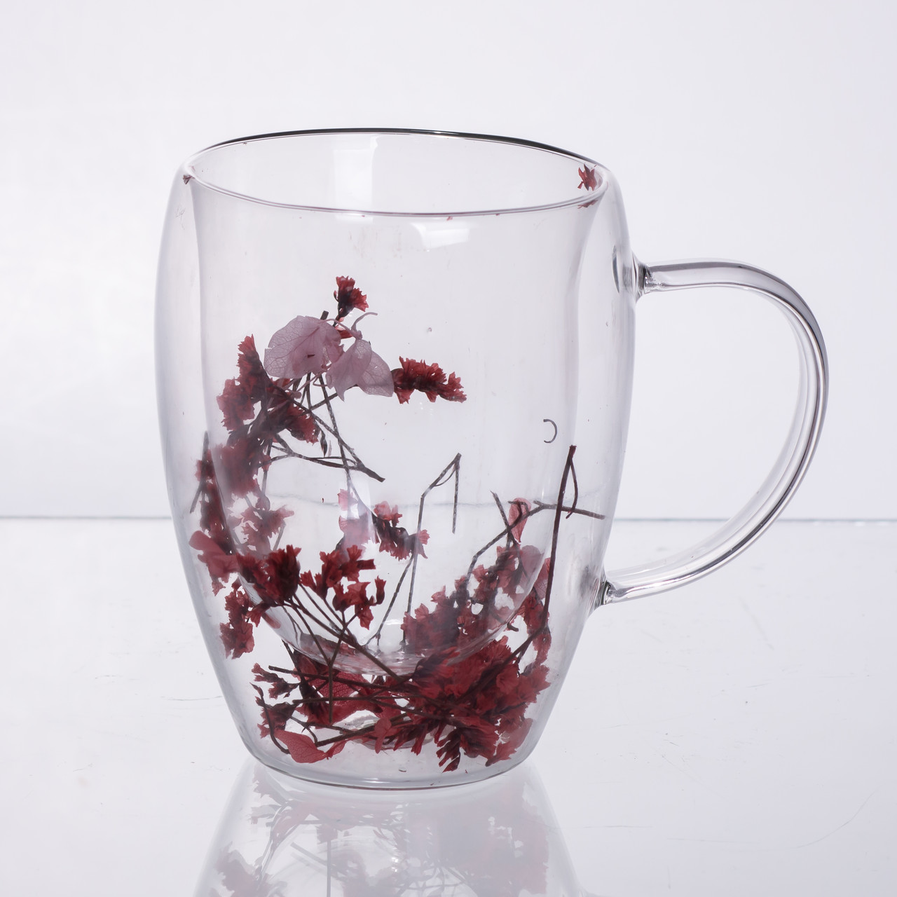 Чашки скляна з подвійними стінками з декором червоних сухоцвітів 350 мл 64486-41 - Зображення 2
