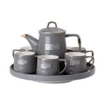 Чайний набір на 6 персон (з заварювальним чайником та порцелянаовою підставкою), сірий HP-15-5
