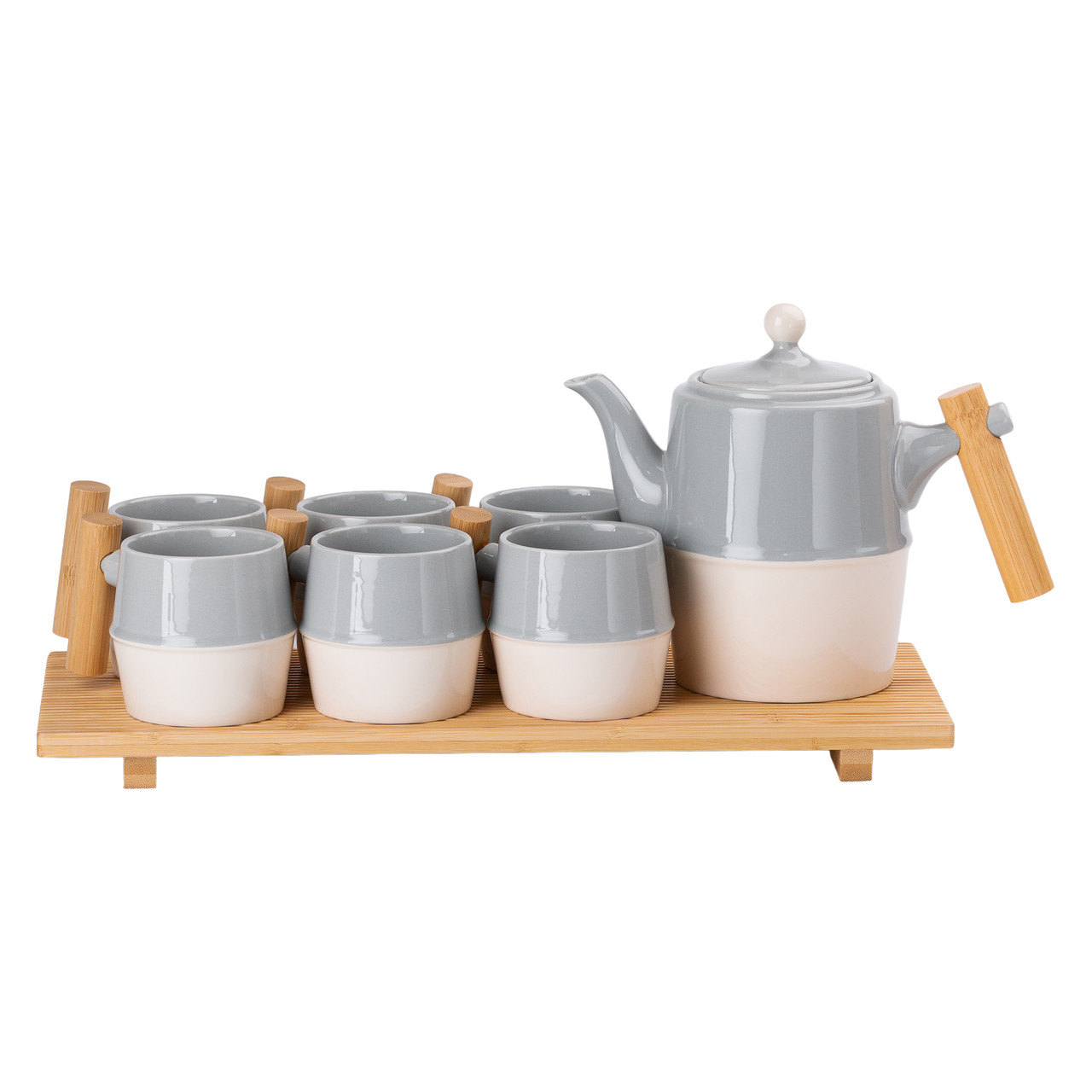 Чайний сервіз на 6 персон з бамбуковою підставкою сірий HP-15-22 - Зображення 6