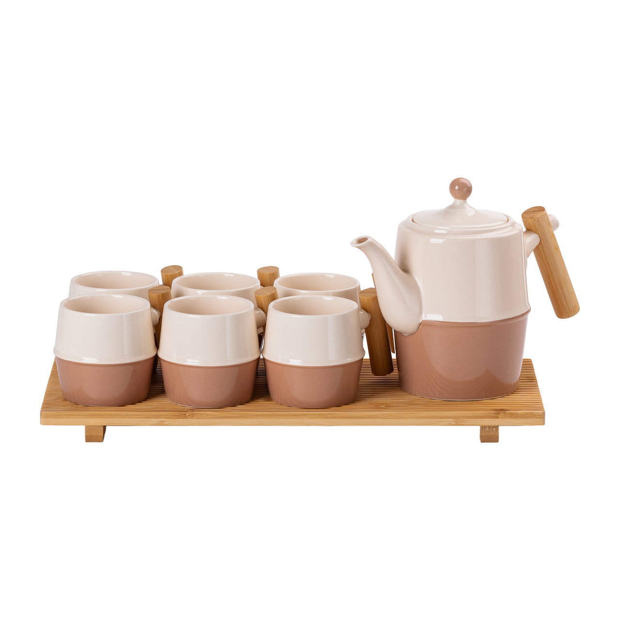 Чайний сервіз на 6 персон з бамбуковою підставкою коричневий HP-15-21 - Зображення 1
