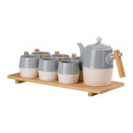 Чайний сервіз на 6 персон з бамбуковою підставкою сірий HP-15-22