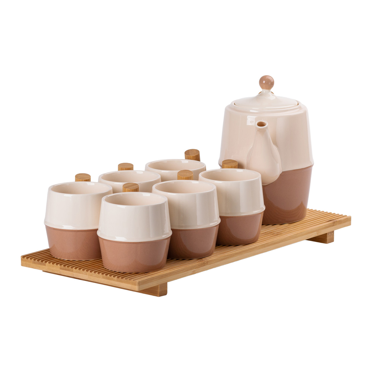 Чайний сервіз на 6 персон з бамбуковою підставкою коричневий HP-15-21 - Зображення 4