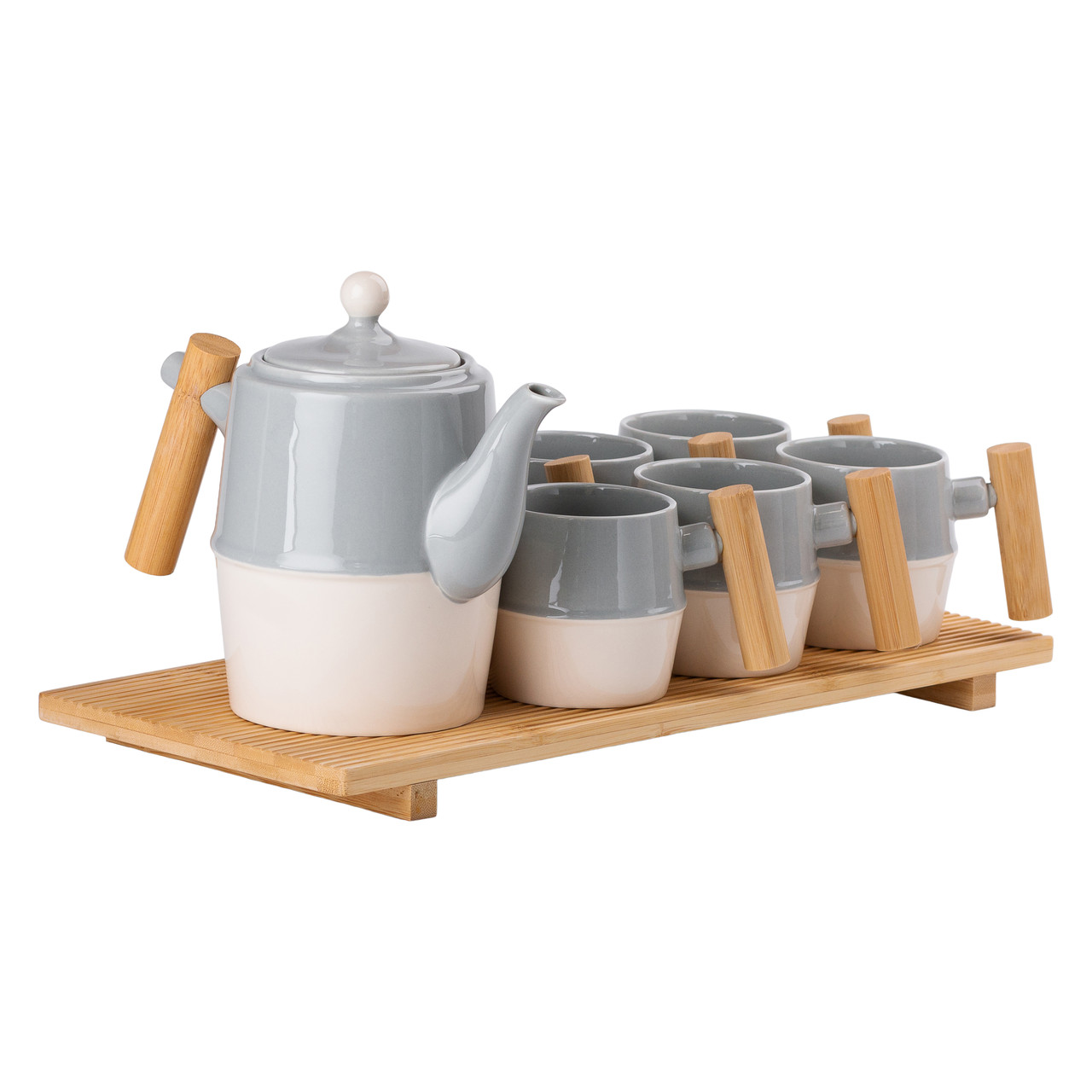 Чайний сервіз на 6 персон з бамбуковою підставкою сірий HP-15-22 - Зображення 2