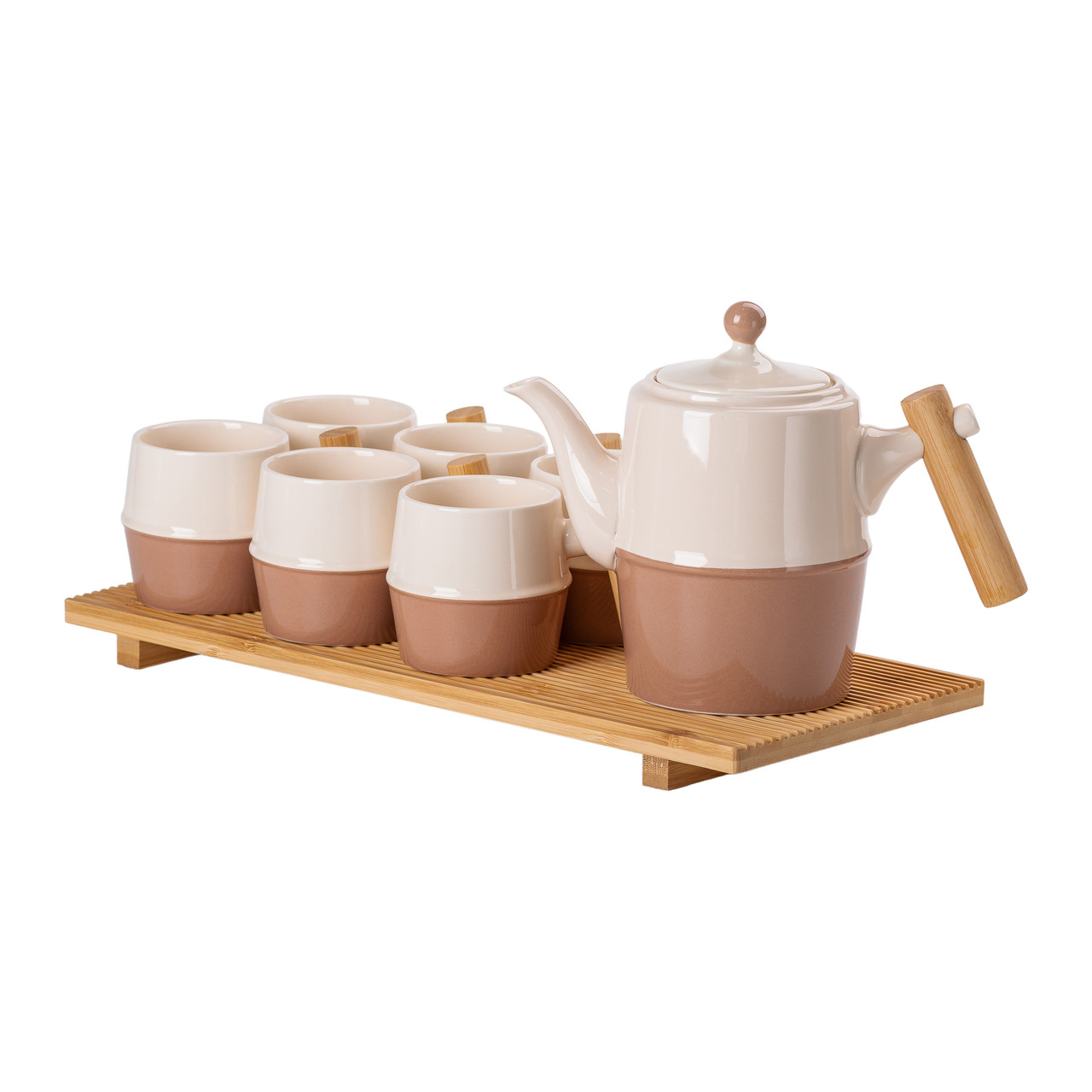 Чайний сервіз на 6 персон з бамбуковою підставкою коричневий HP-15-21 - Зображення 5