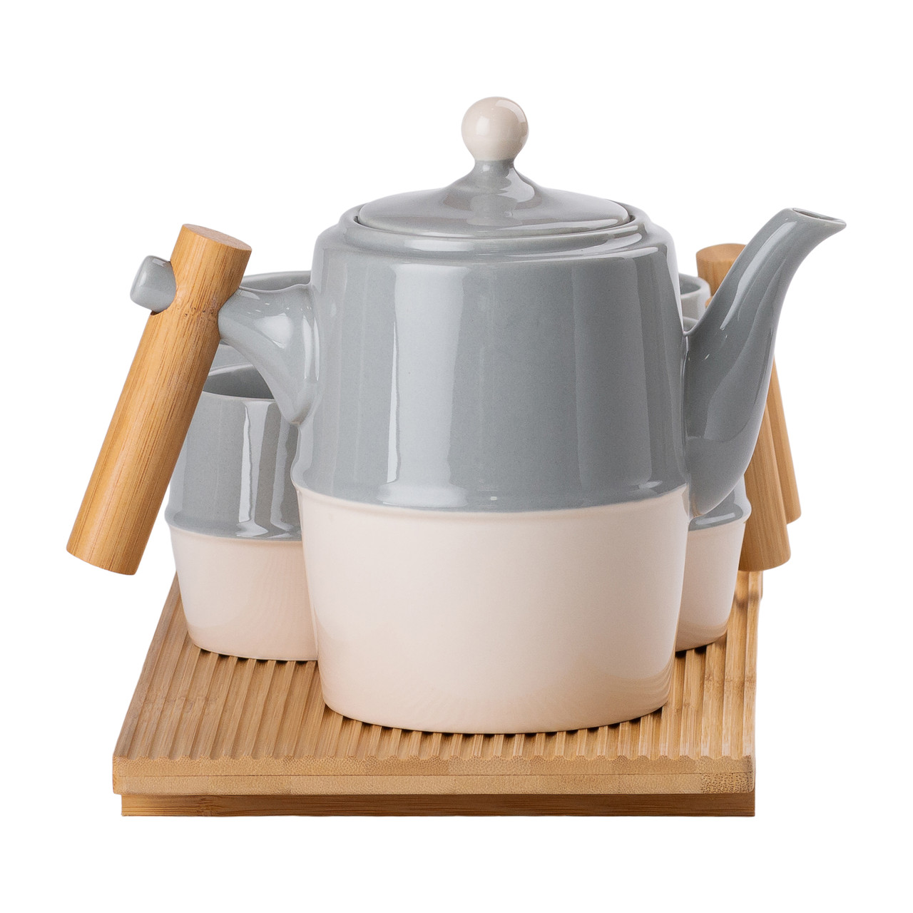 Чайний сервіз на 6 персон з бамбуковою підставкою сірий HP-15-22 - Зображення 3