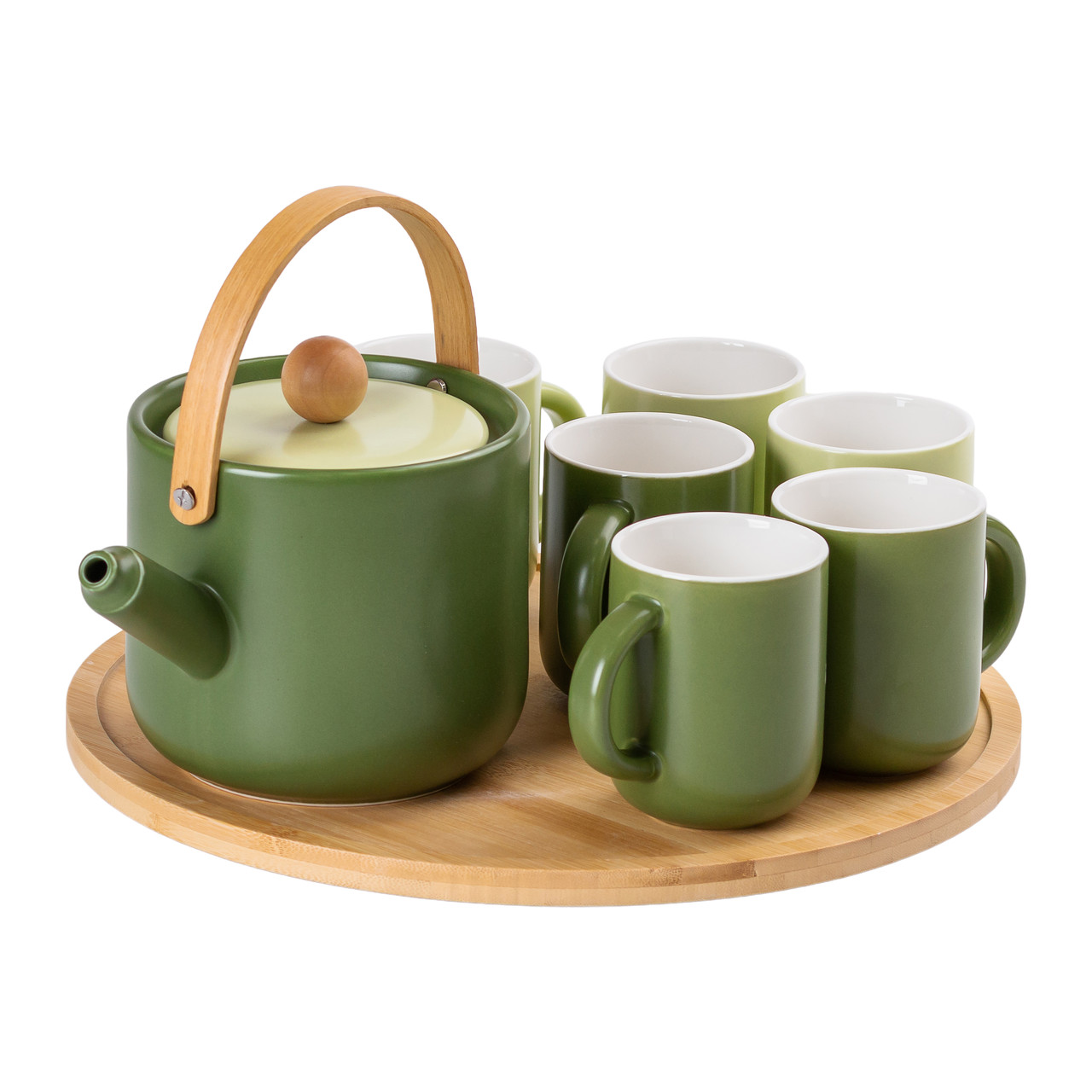 Чайний сервіз на 6 персон з бамбуковою обертовою підставкою, зелений HP-15-23 - Зображення 1