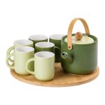 Чайний сервіз на 6 персон з бамбуковою обертовою підставкою, зелений HP-15-23 - Зображення 7
