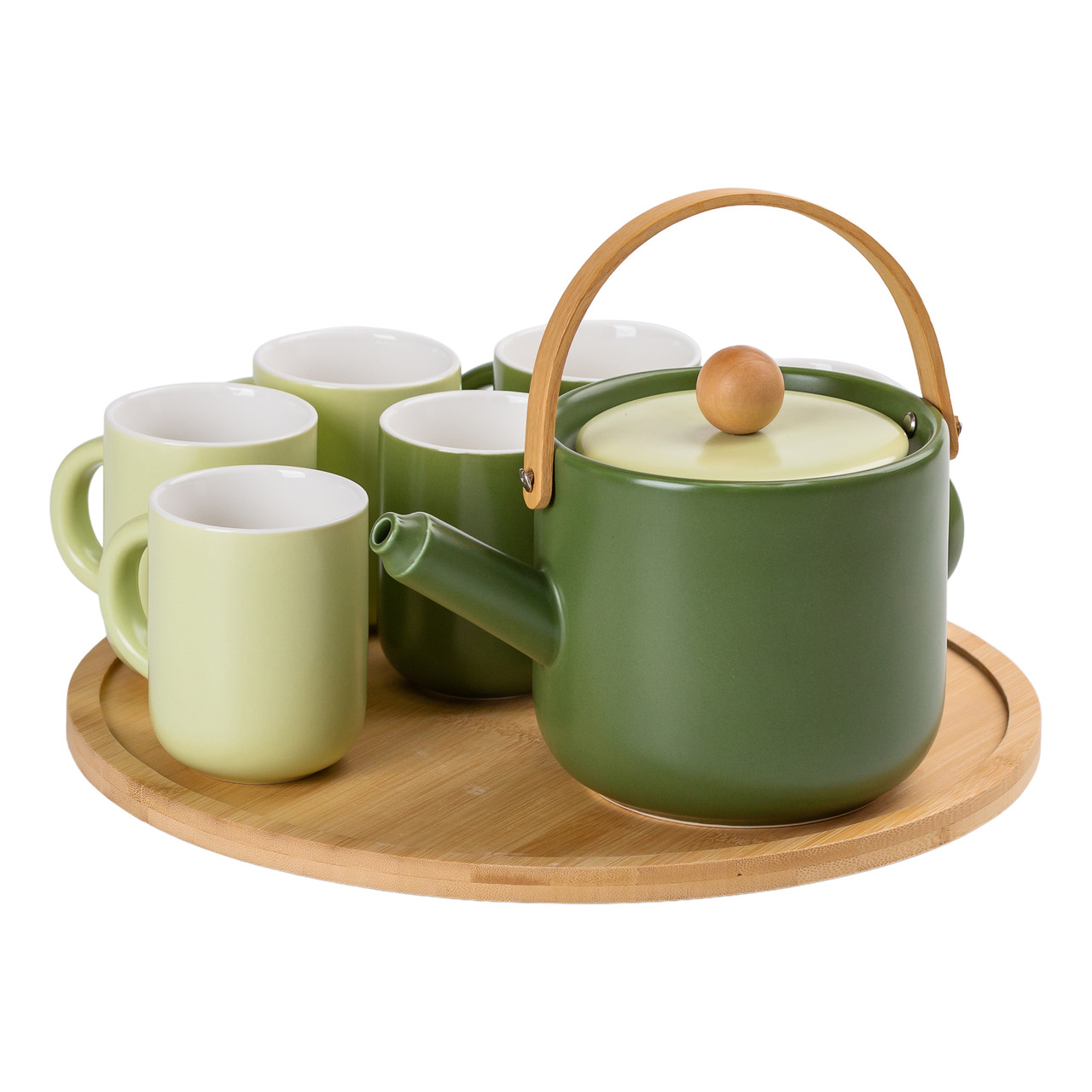 Чайний сервіз на 6 персон з бамбуковою обертовою підставкою, зелений HP-15-23 - Зображення 8