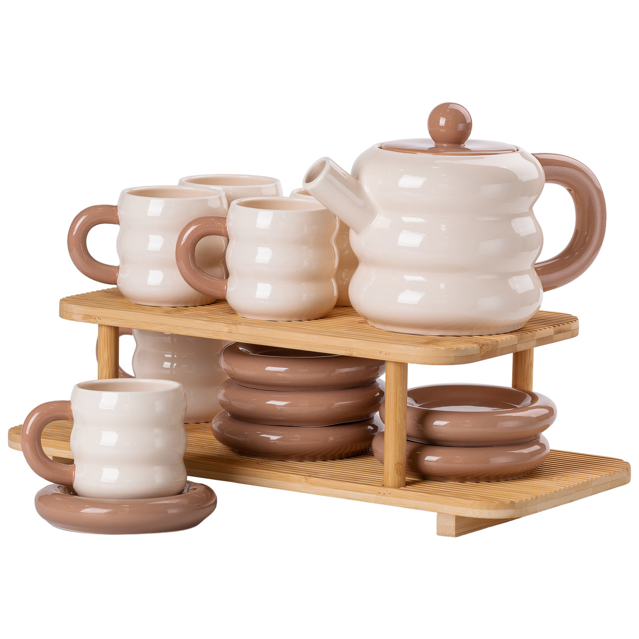 Чайний сервіз на 6 персон з 2-ярусною бамбуковою підставкою HP-15-20 - Зображення 5
