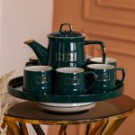 Чайний набір на 6 персон із заварювальним чайником та порцелянаовою підставкою Зелений HP-15-6 - Зображення 8