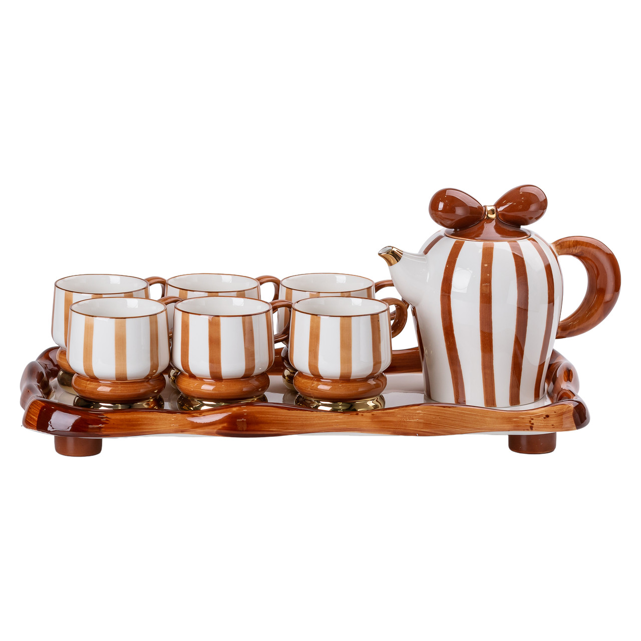 chaynyy_serviz_na_6_person_s_zavarnikom_na_keramicheskoy_podstavke-2 Чайний набір на 6 персон із порцелянаовою підставкою, шоколад HP-15-29 - Зображення 1
