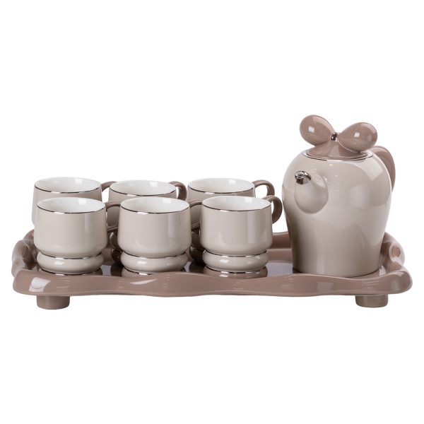 Чайний набір на 6 персон із порцелянаовою підставкою, сірий HP-15-28