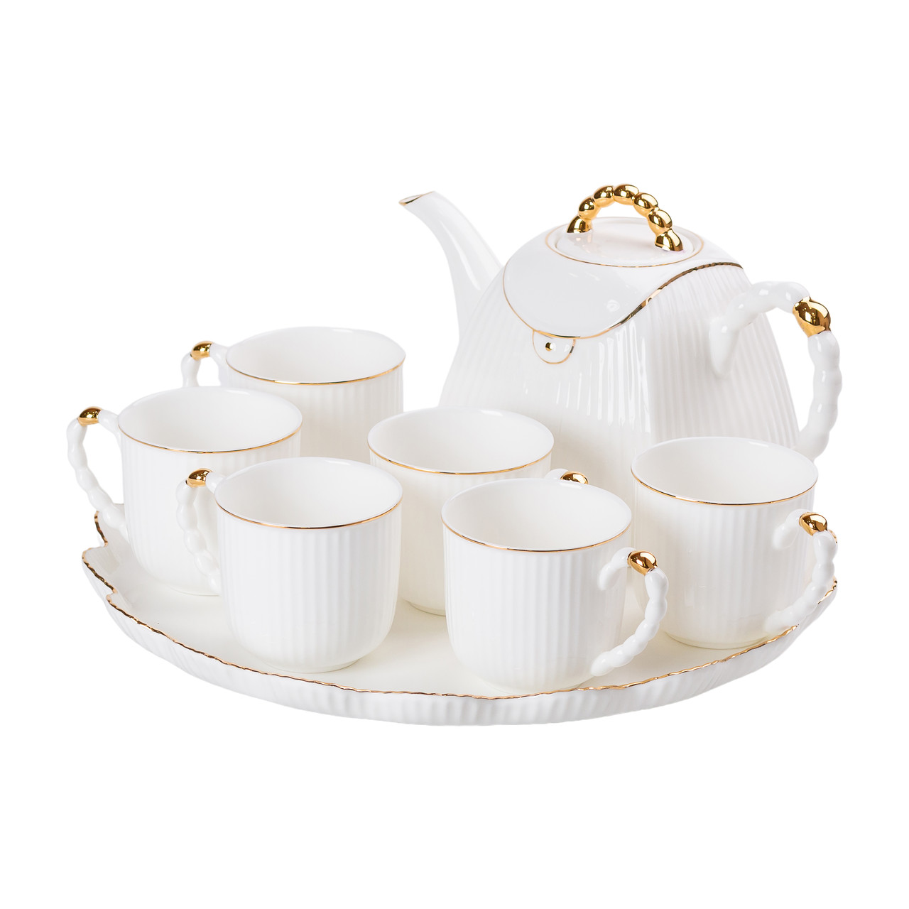 Чайний набір на 6 персон, із заварювальним чайником і підставкою, білий HP-15-4 - Зображення 1