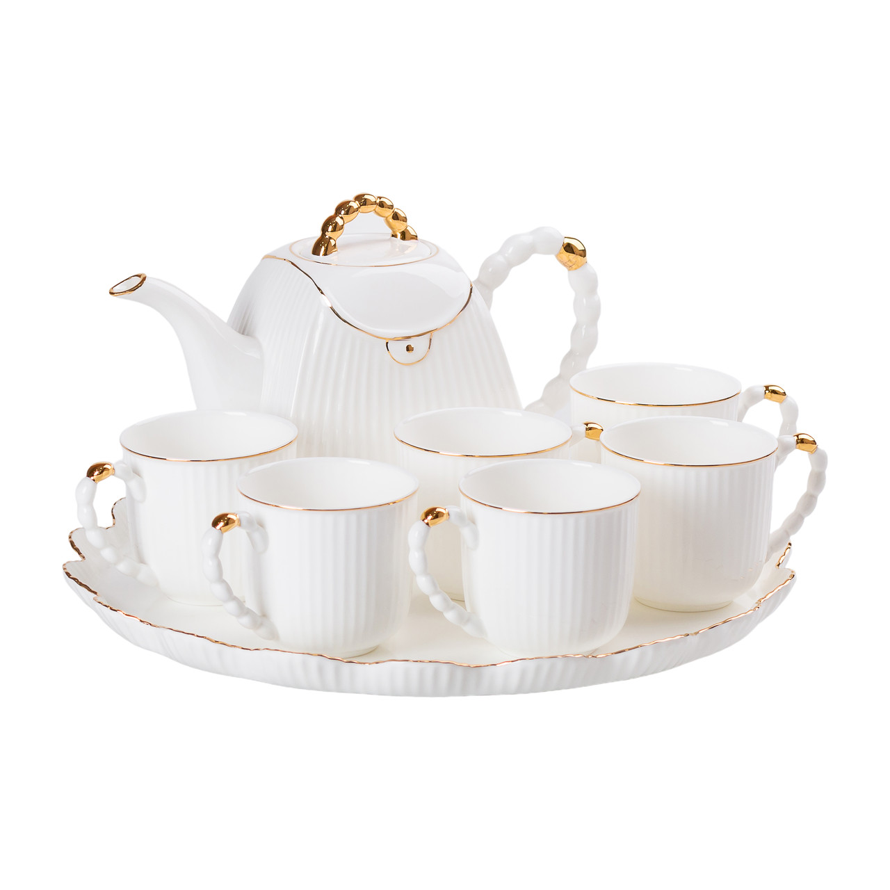 Чайний набір на 6 персон, із заварювальним чайником і підставкою, білий HP-15-4 - Зображення 6