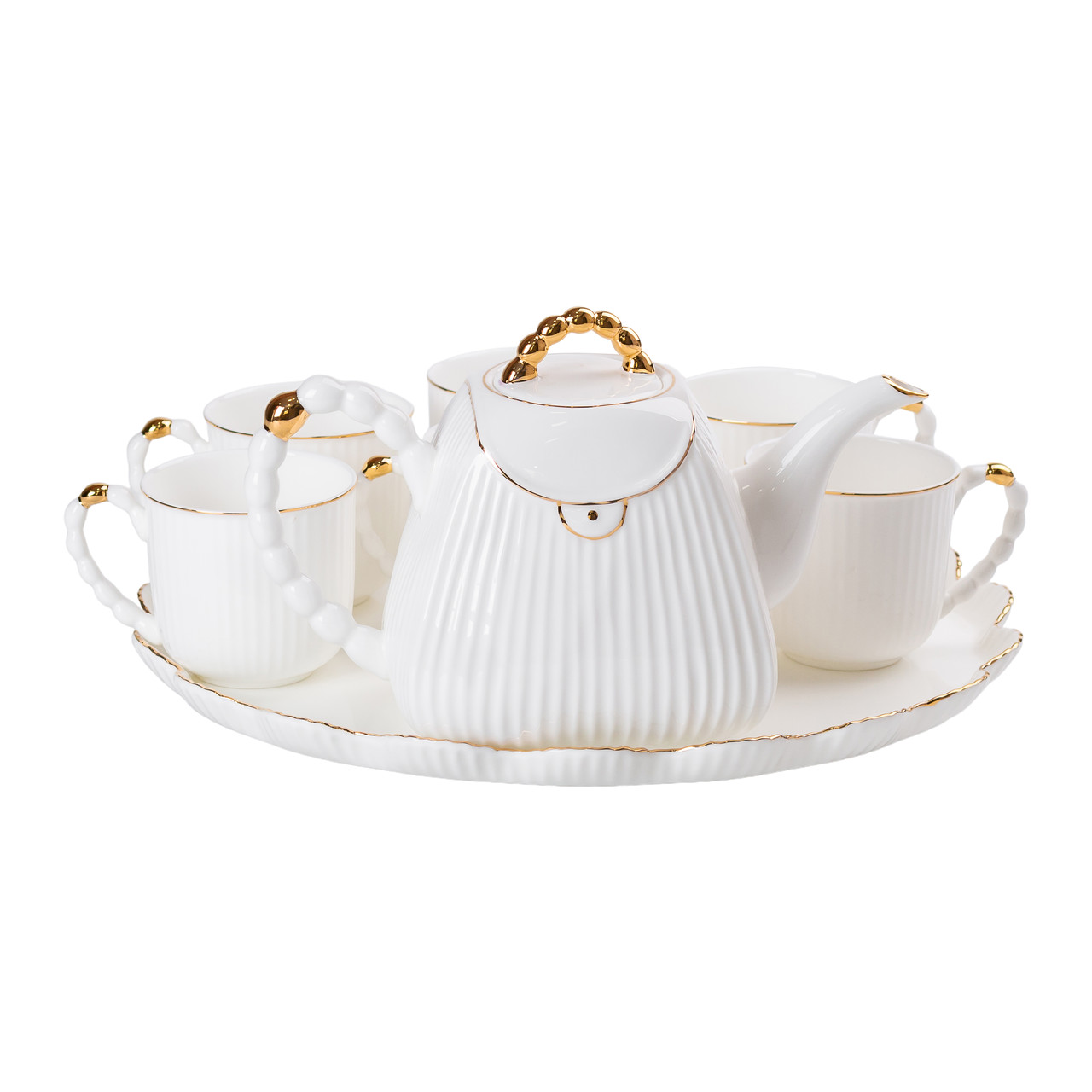 Чайний набір на 6 персон, із заварювальним чайником і підставкою, білий HP-15-4 - Зображення 7