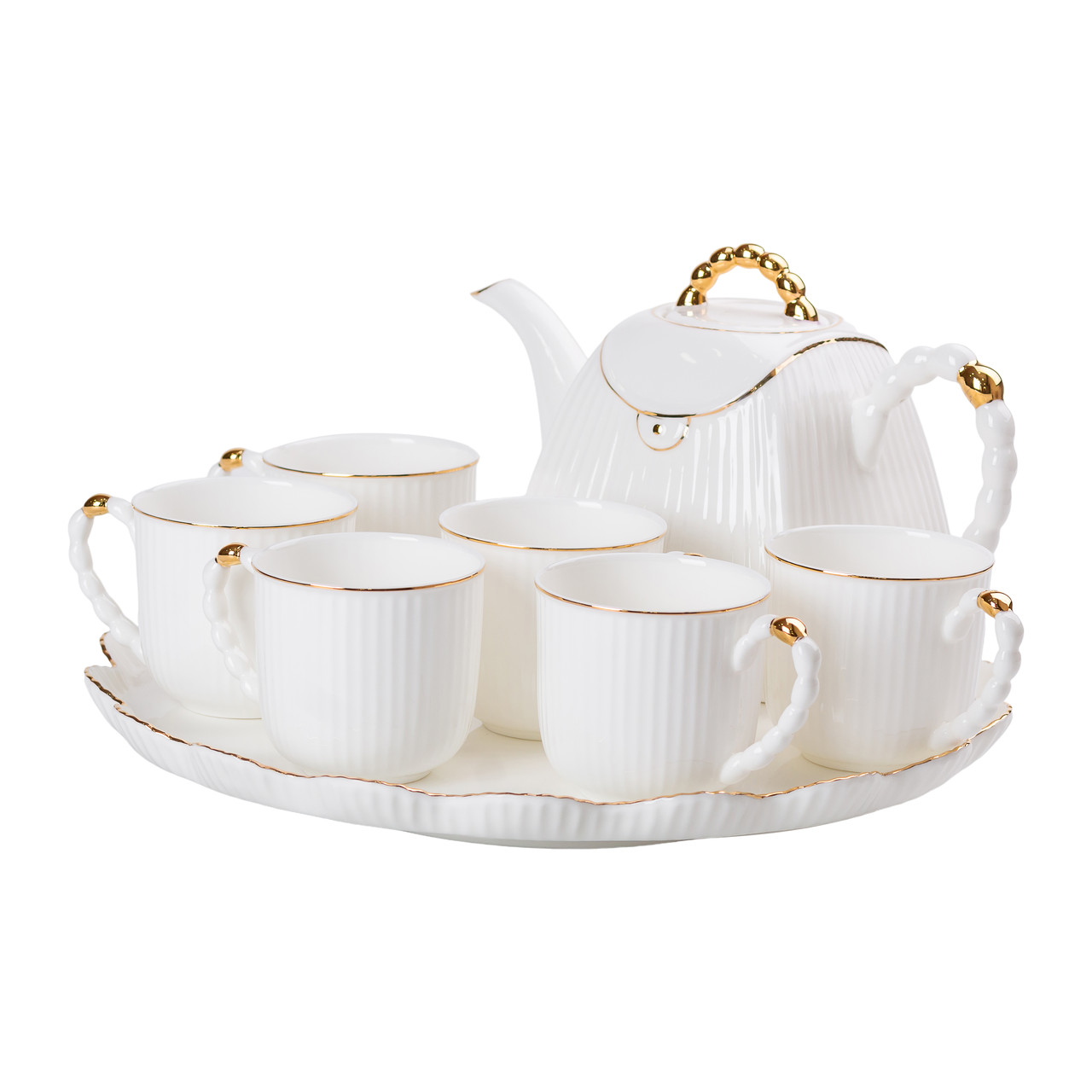 Чайний набір на 6 персон, із заварювальним чайником і підставкою, білий HP-15-4 - Зображення 8