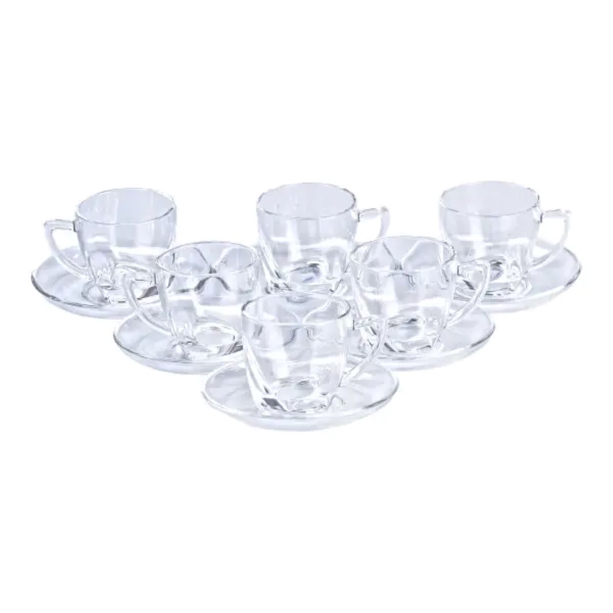 chaynyy_serviz_na_6_person_steklyannyy_clear_prozrachnyy Набір чашок із блюдцями прозорі 6 штук по 200 мл прозорий HP572 - Зображення 1