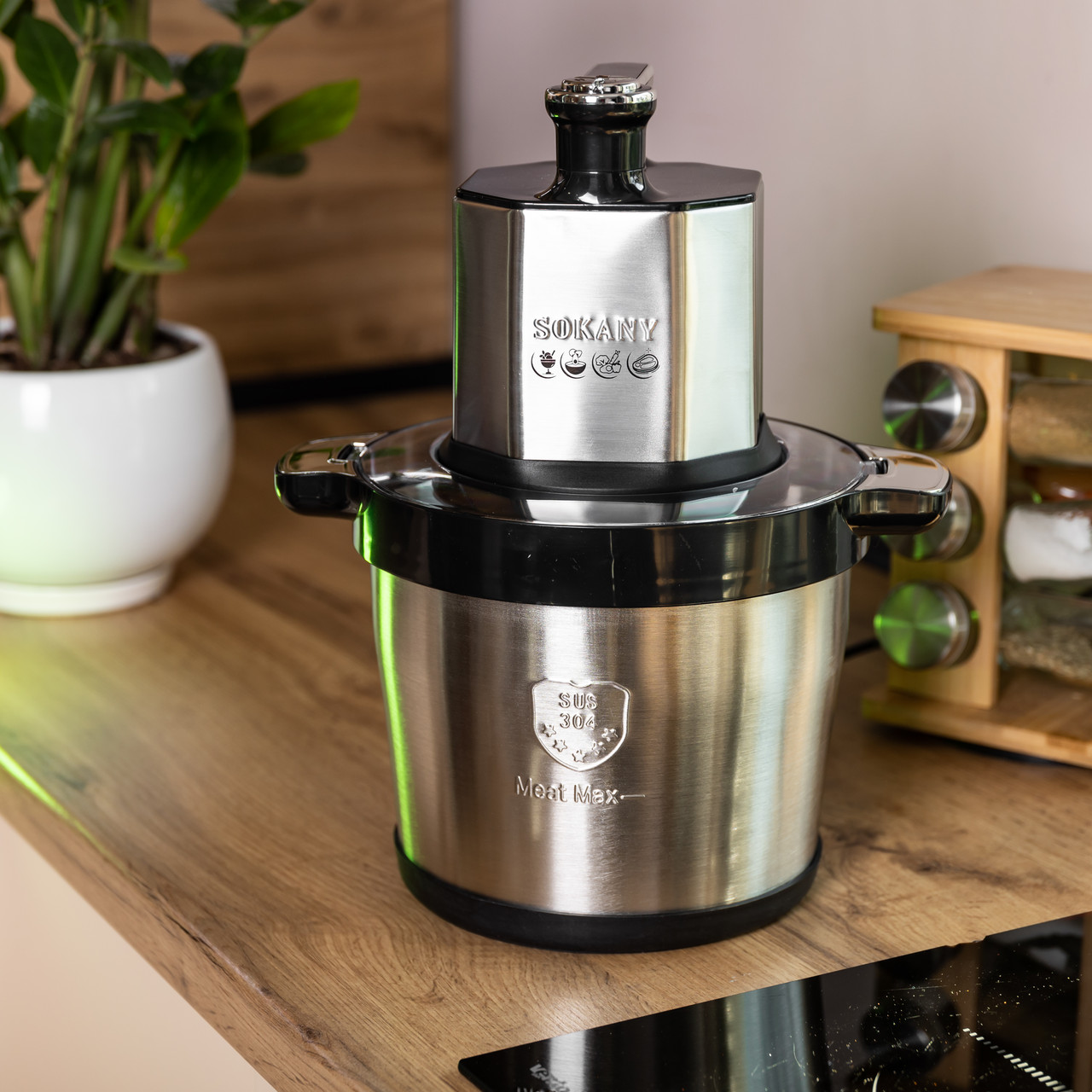 Чопер подрібнювач 800 Вт з чашею на 4,5 літрів 6 лез м'ясорубка Sokany SK-06033 - Зображення 9