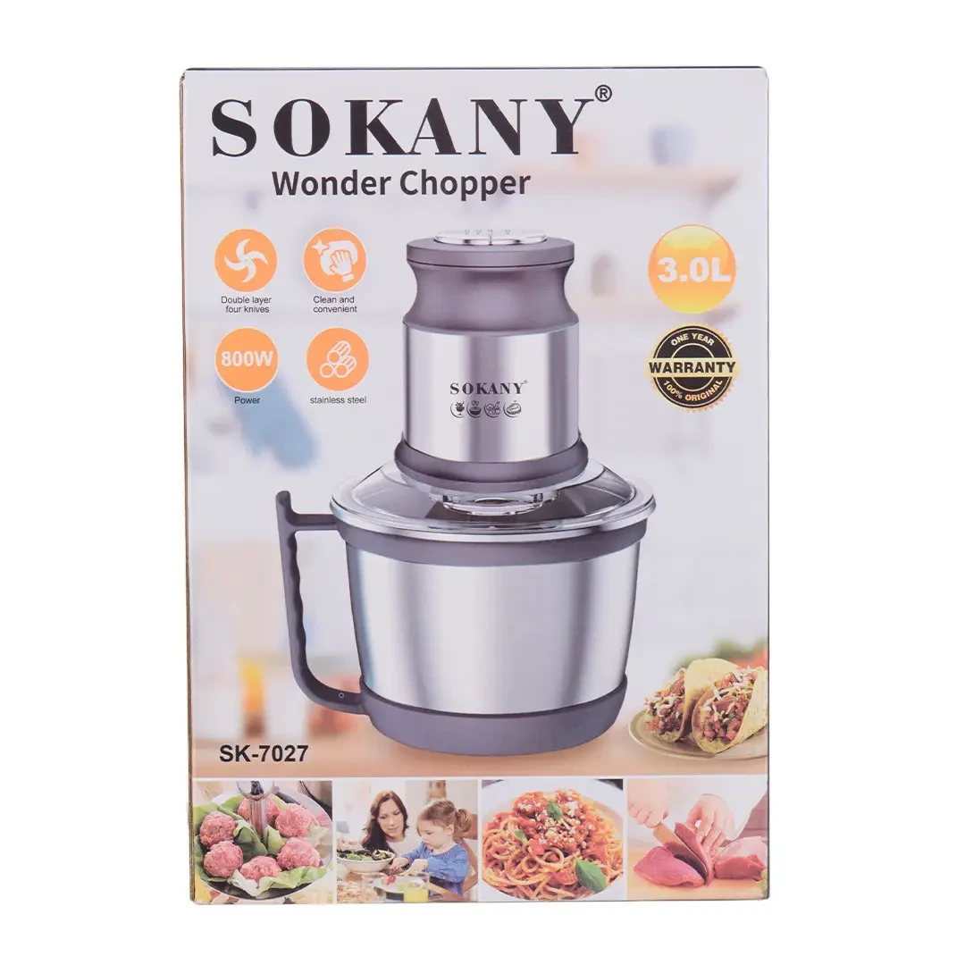 Чопер подрібнювач з чашею 3 літри 4 леза нержавіюча сталь овочерізка Sokany SK-7027 - Зображення 7