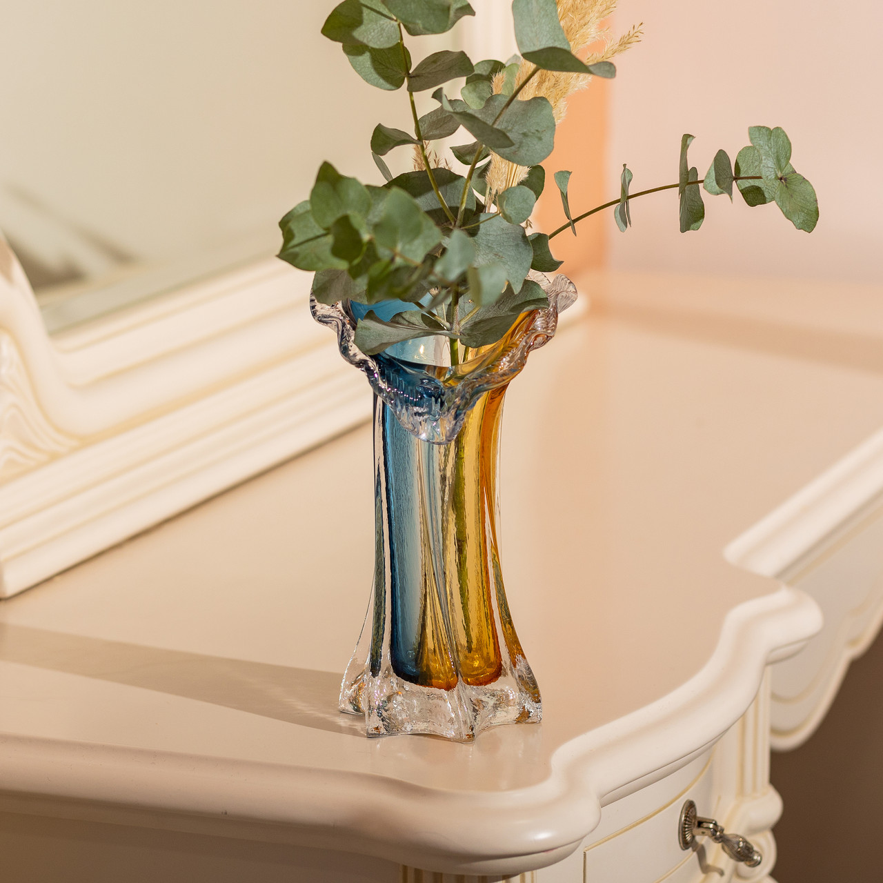 Декоративна скляна ваза для квітів 24.5 см стильна ваза Жовто-синя HP-9-5 - Зображення 3