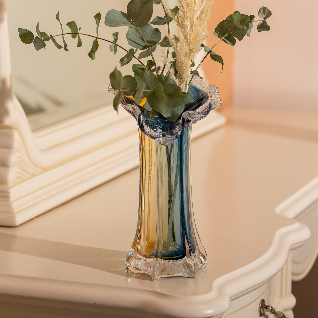 Декоративна скляна ваза для квітів 29 см фігурна ваза 500 мл Жовто-синя HP-9-4 - Зображення 4