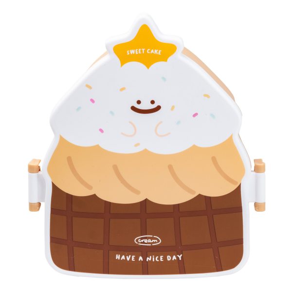 Дитячий ланч бокс на дві секції 950 мл пластиковий з вилкою та ложкою "Тістечко" Коричневий HP12271BR