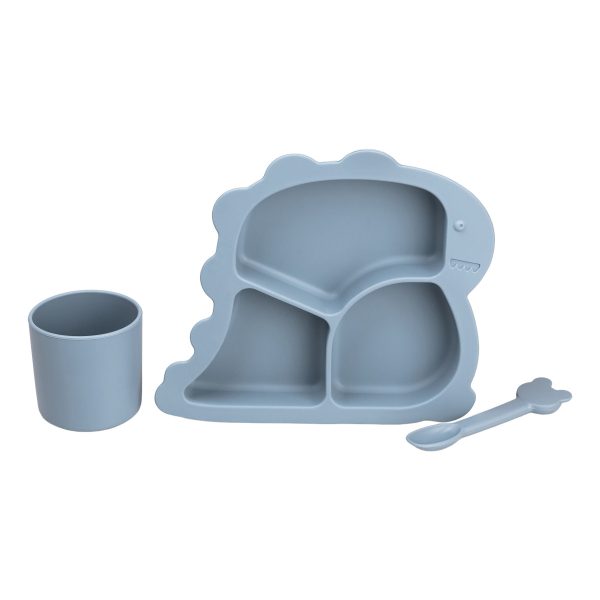 Дитячий набір силіконового посуду: чашка, трисекційна тарілка та ложка, Синій HP34545BL