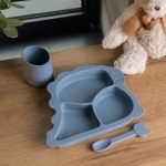 Дитячий набір силіконового посуду чашка/тарілка з трьома секціями/ложка Синій HP34545BL - Зображення 2