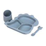 Дитячий набір силіконового посуду чашка/тарілка з трьома секціями/ложка Синій HP34545BL - Зображення 3