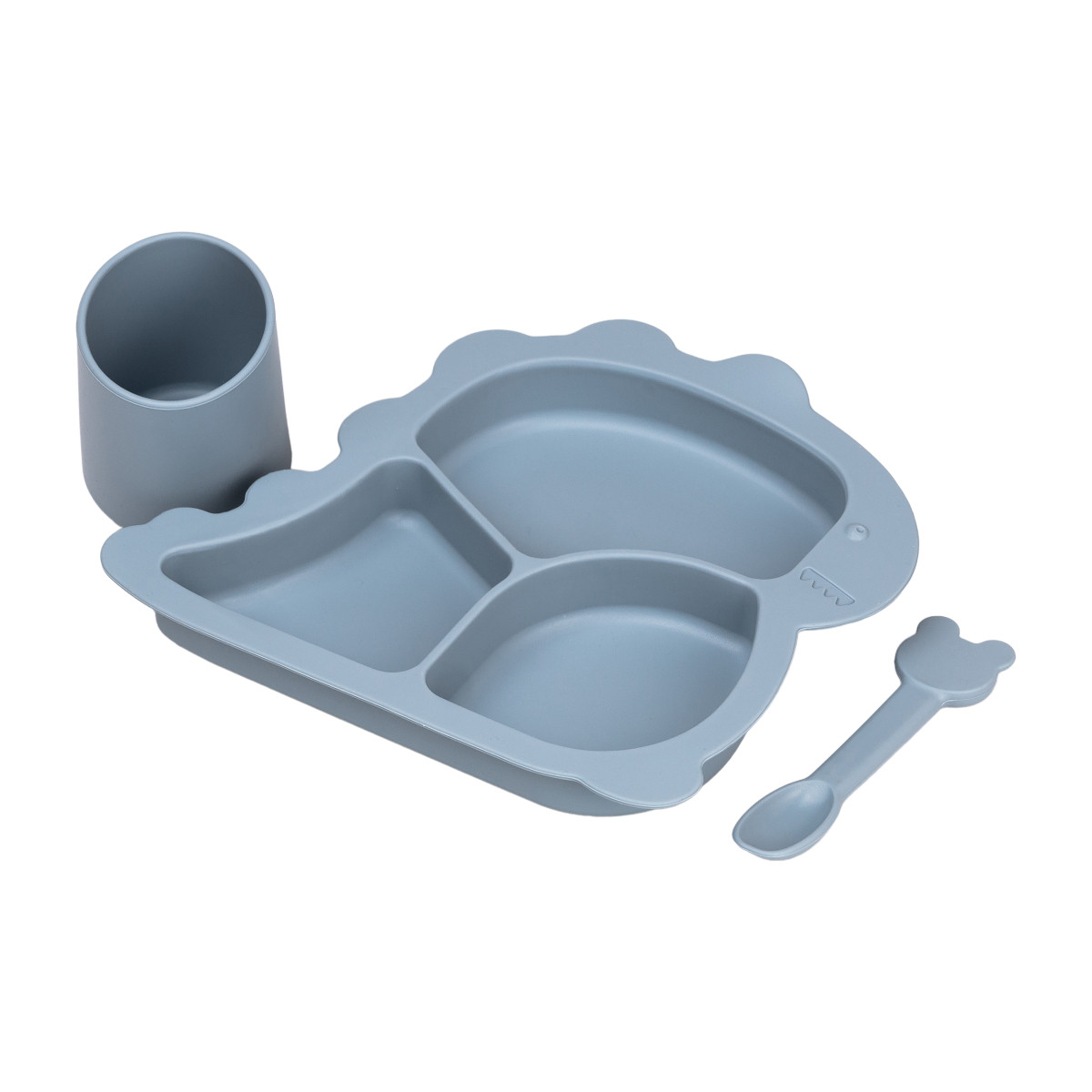 Дитячий набір силіконового посуду чашка/тарілка з трьома секціями/ложка Синій HP34545BL - Зображення 3