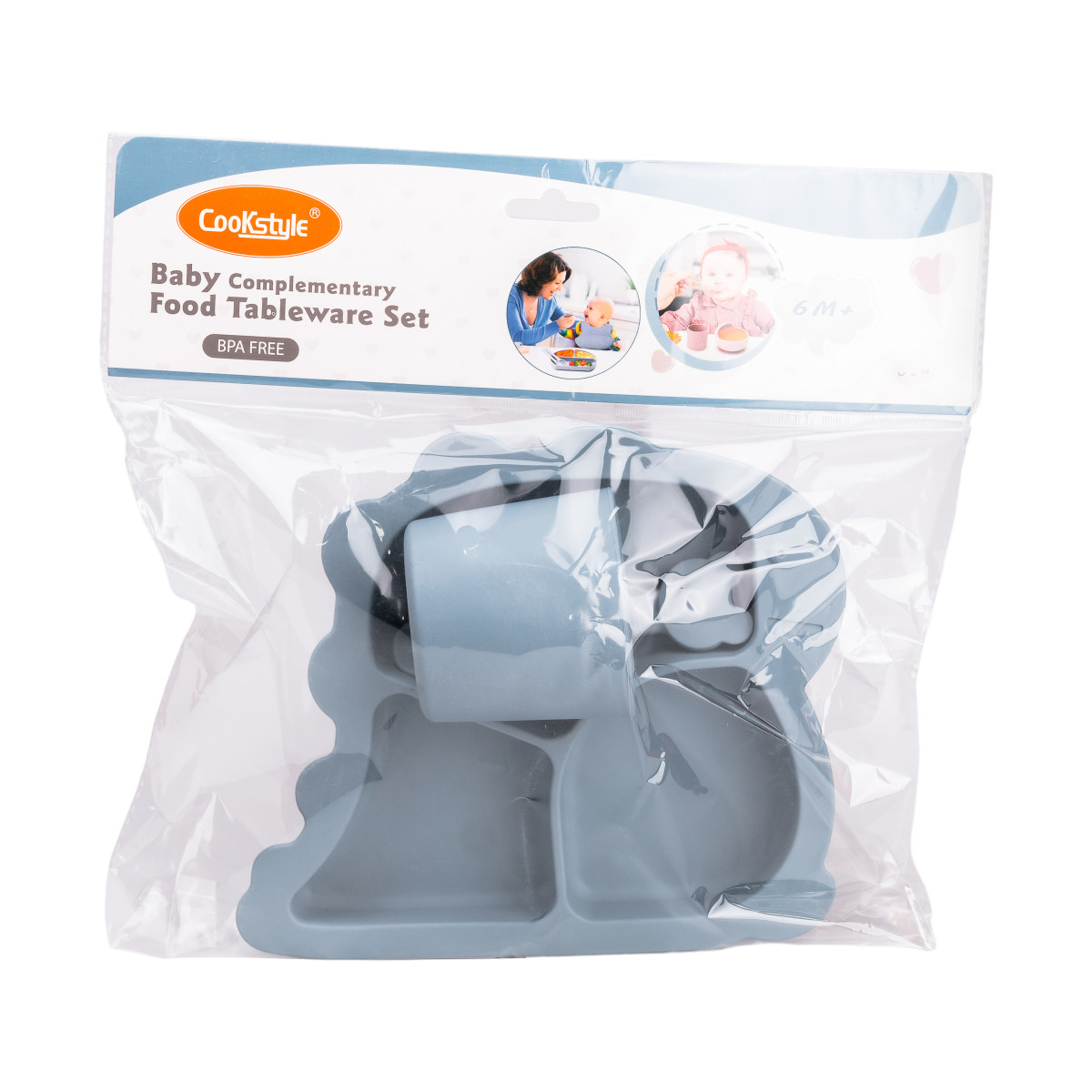 Дитячий набір силіконового посуду чашка/тарілка з трьома секціями/ложка Синій HP34545BL - Зображення 7