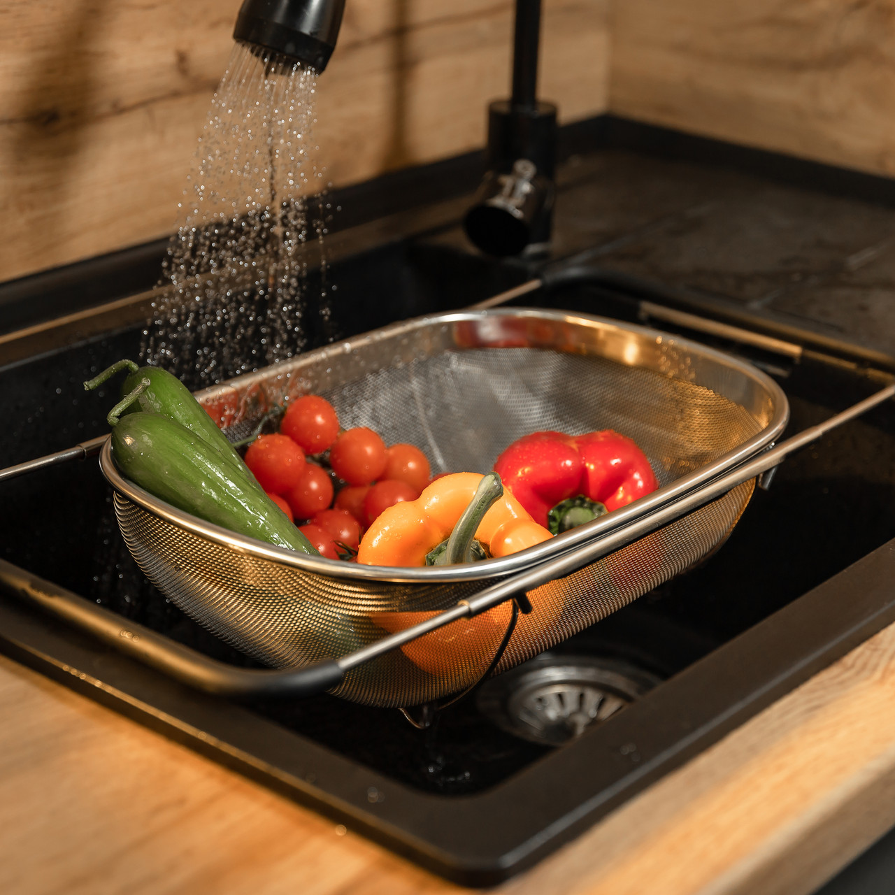 Друшляк сито на раковину для миття овочів та фруктів 36х25х10.5 см з нержавіючої сталі HP-19-18-L - Зображення 7