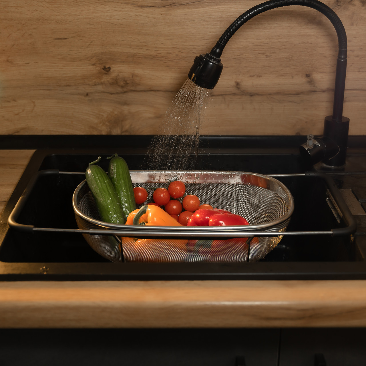 Друшляк сито на раковину для миття овочів та фруктів 36х25х10.5 см з нержавіючої сталі HP-19-18-L - Зображення 8