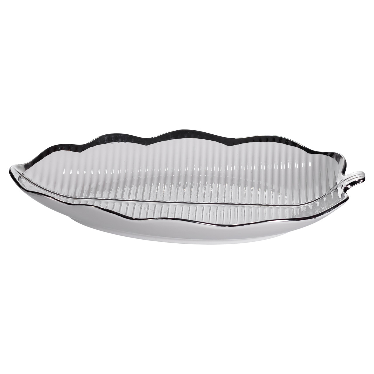 Порцелянове блюдо для сервірування столу у формі листа 31×20×3 (см) Срібло ML6047 - Зображення 1