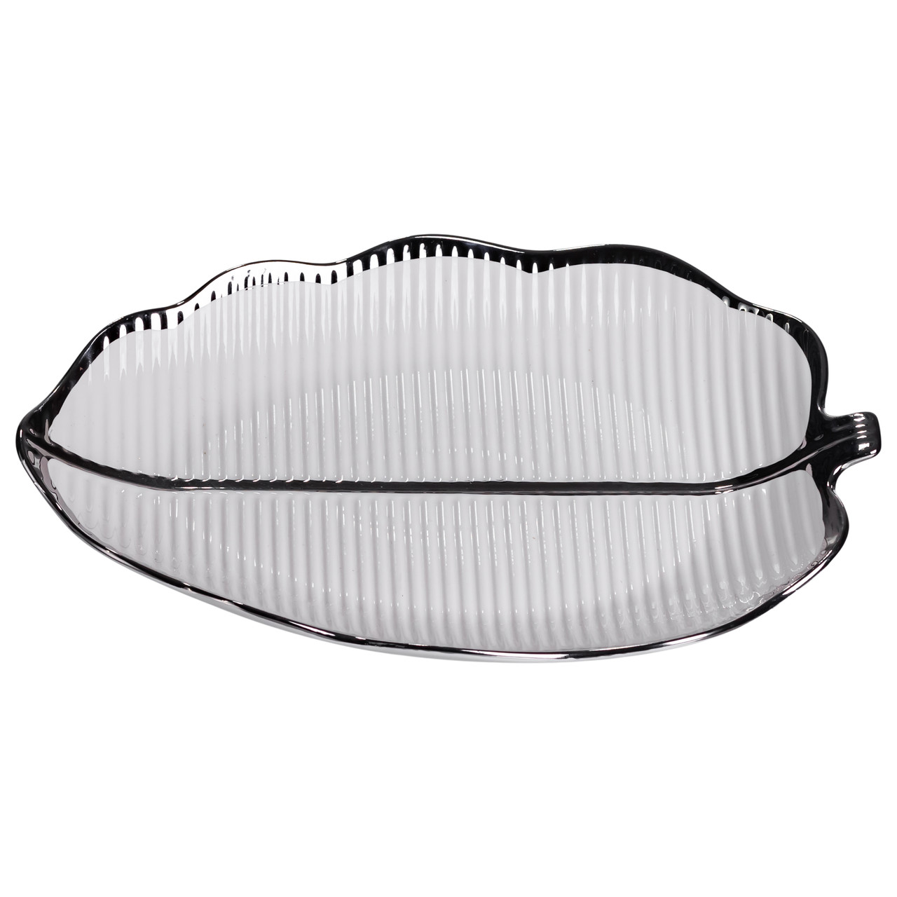 Порцелянове блюдо для сервірування столу у формі листа 31×20×3 (см) Срібло ML6047 - Зображення 2