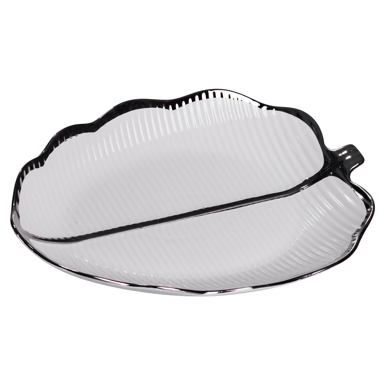 Порцелянове блюдо для сервірування столу у формі листа 31×20×3 (см) Срібло ML6047 - Зображення 3