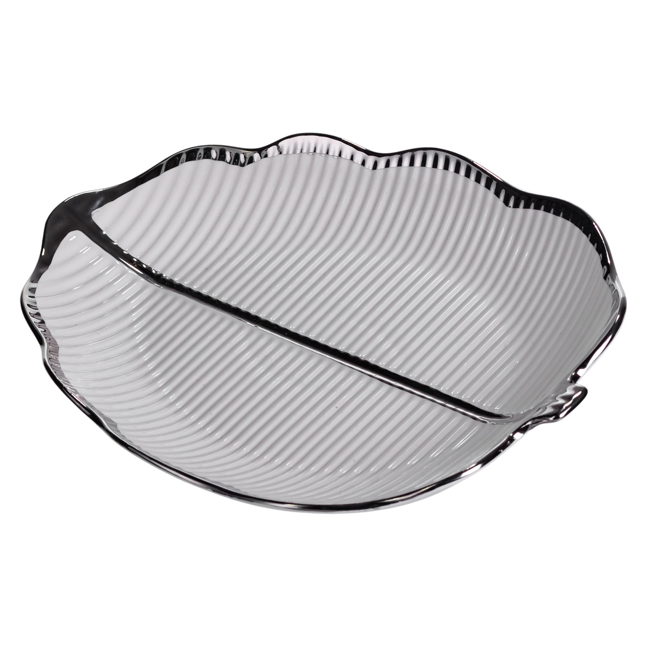 Порцелянове блюдо для сервірування столу у формі листа 31×20×3 (см) Срібло ML6047 - Зображення 5