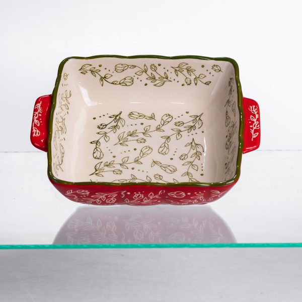 Порцелянова форма для запікання Vintage 20×16.5×4 см з ручками Червона HM04-13