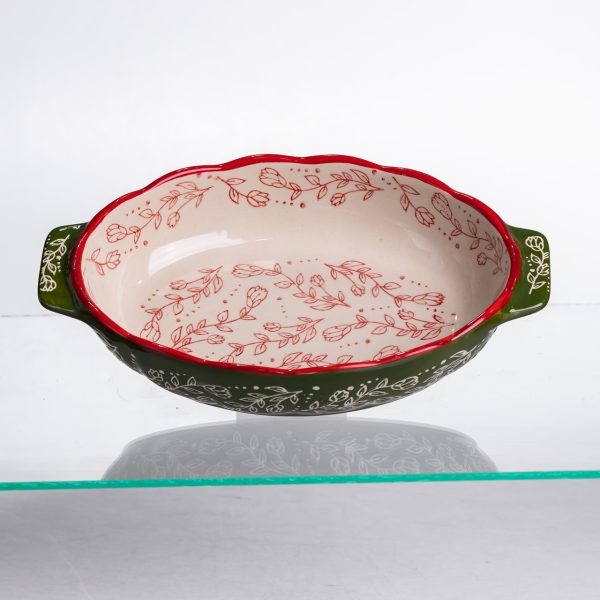 Овальна форма для запікання Vintage 25×15×5 см з ручками, зелена HM05-01