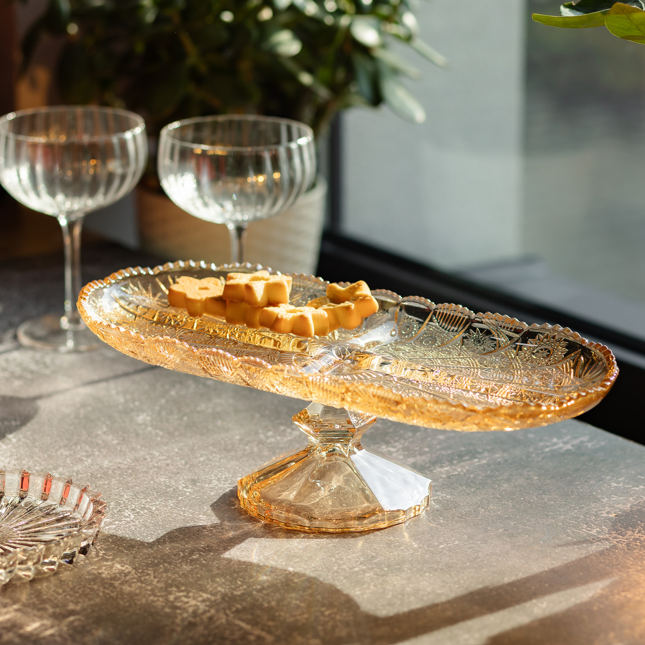 Фруктовниця скляна на ніжці 33.5х15х10.5 см овальна ваза для фруктів HP-YH-84 - Зображення 4