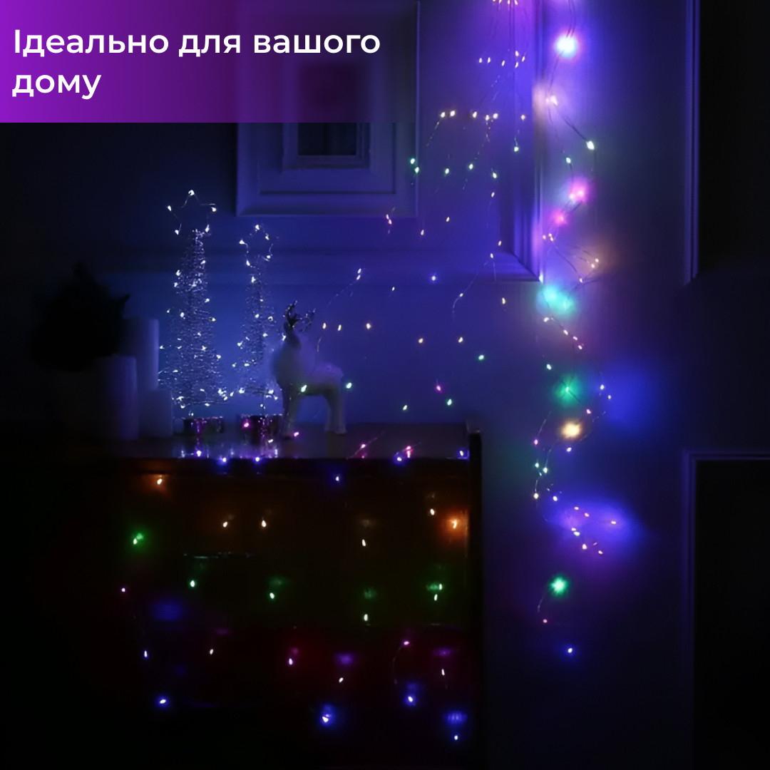 Гірлянда світлодіодна кінський хвіст GarlandoPro 200LED Роса 2м 10 ліній 173309ML - Зображення 4