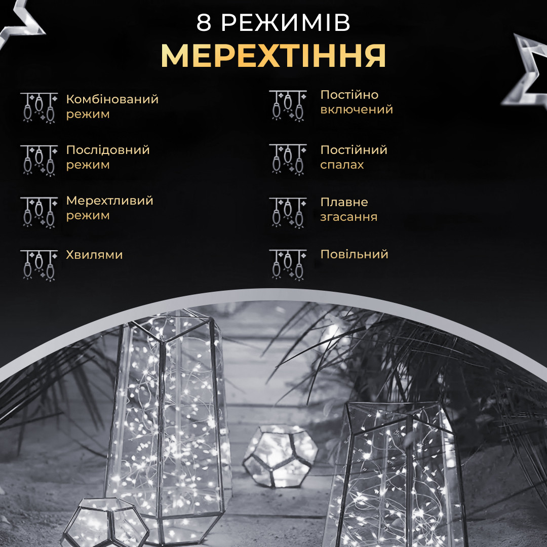 Гірлянда роса на пульті 100 метрів на 1000 led світлодіодів крапля на зеленому дроті біла 1000L100MGW - Зображення 5