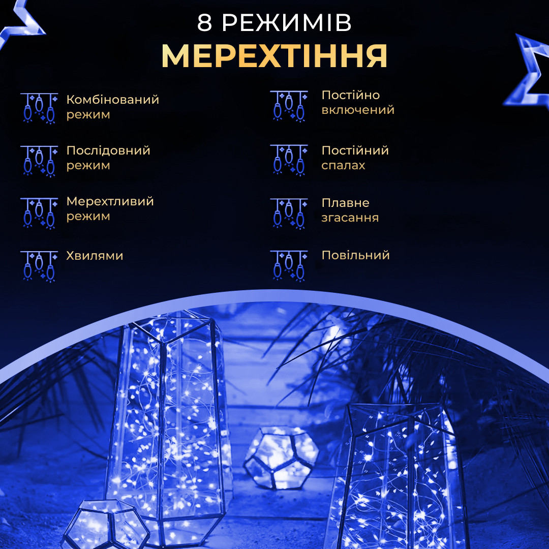 Гірлянда роса на пульті 100 метрів на 1000 led світлодіодів крапля на зеленому дроті синя 1000L100MGBL - Зображення 8