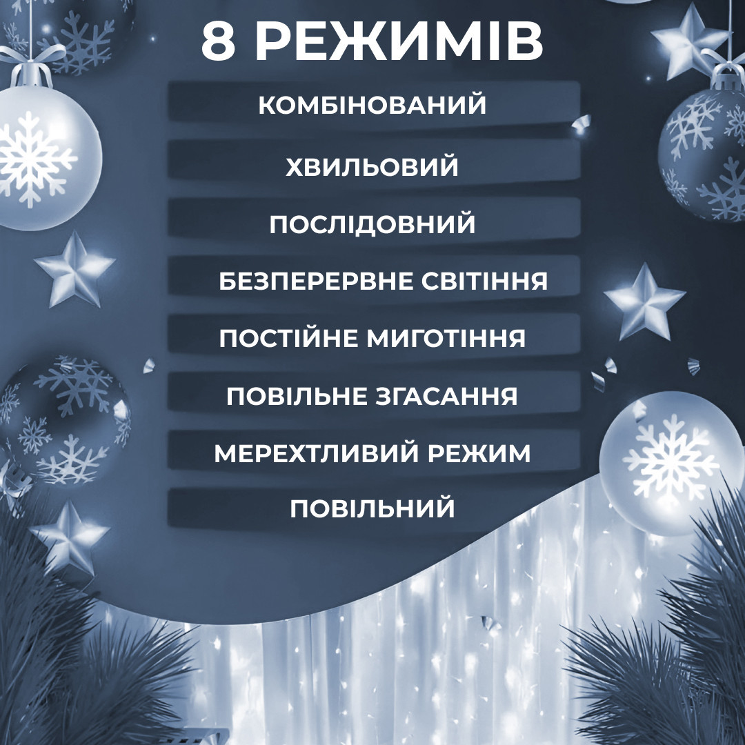 Гірлянда світлодіодна GarlandoPro 270 LED Водоcпад 3х3 м 10 ліній 8 режимів Білий 1733051W - Зображення 7