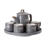 Чайний набір на 6 персон (з заварювальним чайником та порцелянаовою підставкою), сірий HP-15-5 - Зображення 4